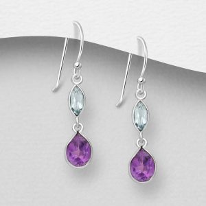 Srebrne naušnice ametist i topaz