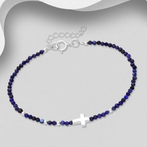 Srebrna narukvica križ s lapis lazulijem