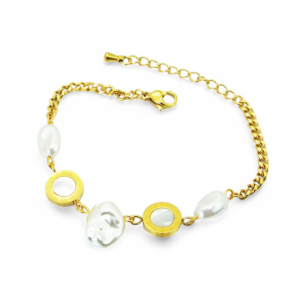 Narukvica od pozlaćenog čelika sa slatkovodnim biserima