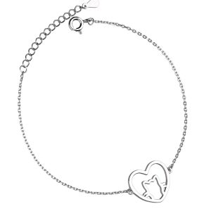 Srebrna narukvica srce i mačka-SB27053