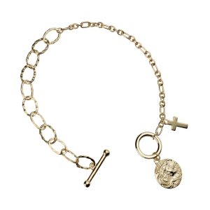 Srebrna narukvica križ s pozlatom-SB37506