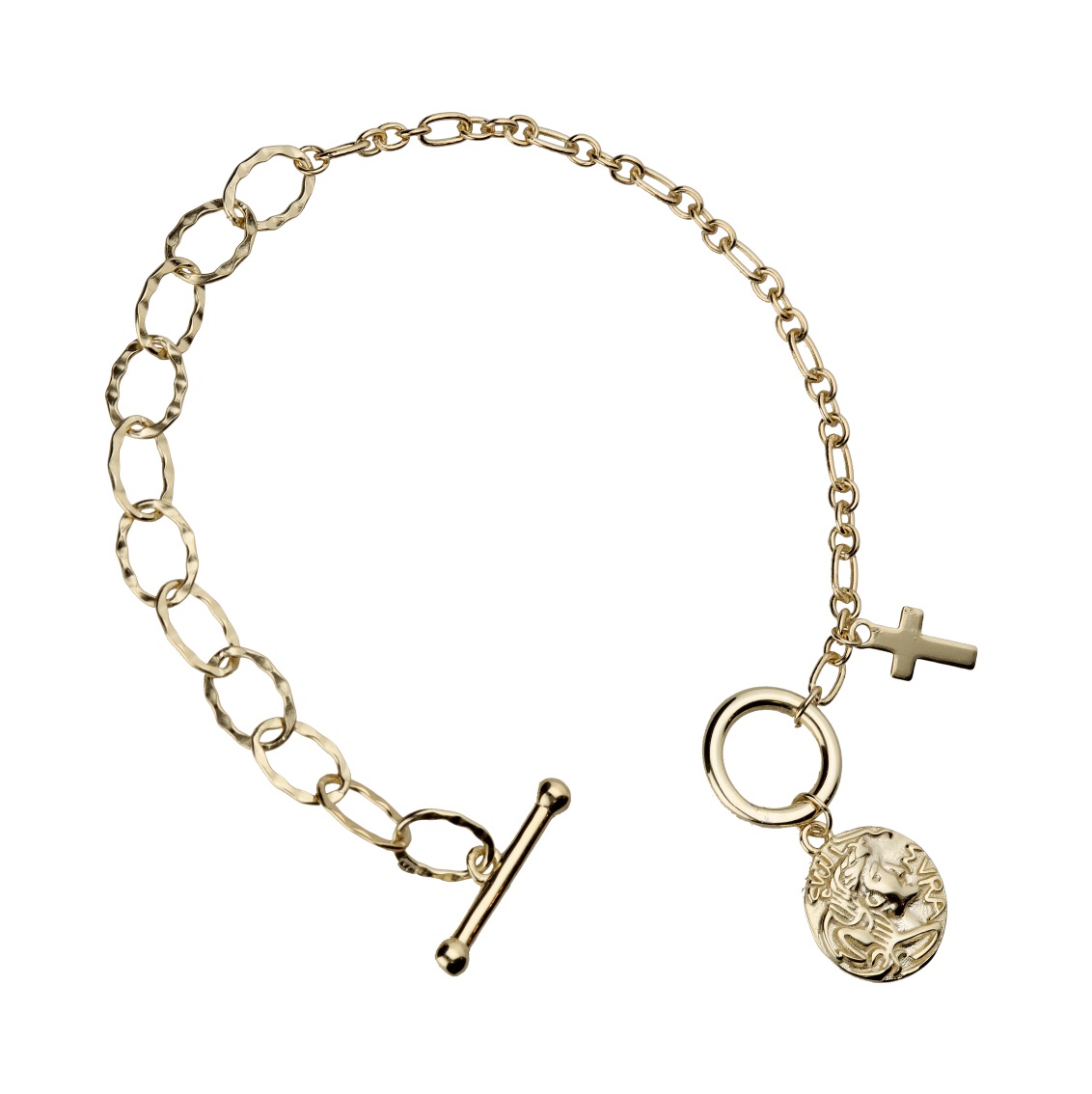 Srebrna narukvica križ s pozlatom-SB37506