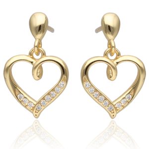 Srebrne naušnice srce s pozlatom-SE42641