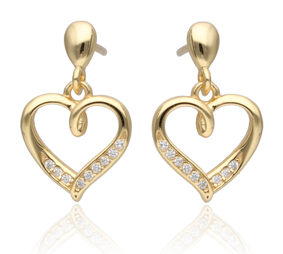 Srebrne naušnice srce s pozlatom-SE42641
