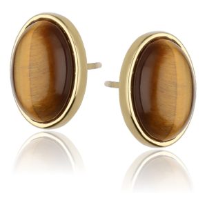 Srebrne naušnice tigrovo oko s pozlatom-SE46435