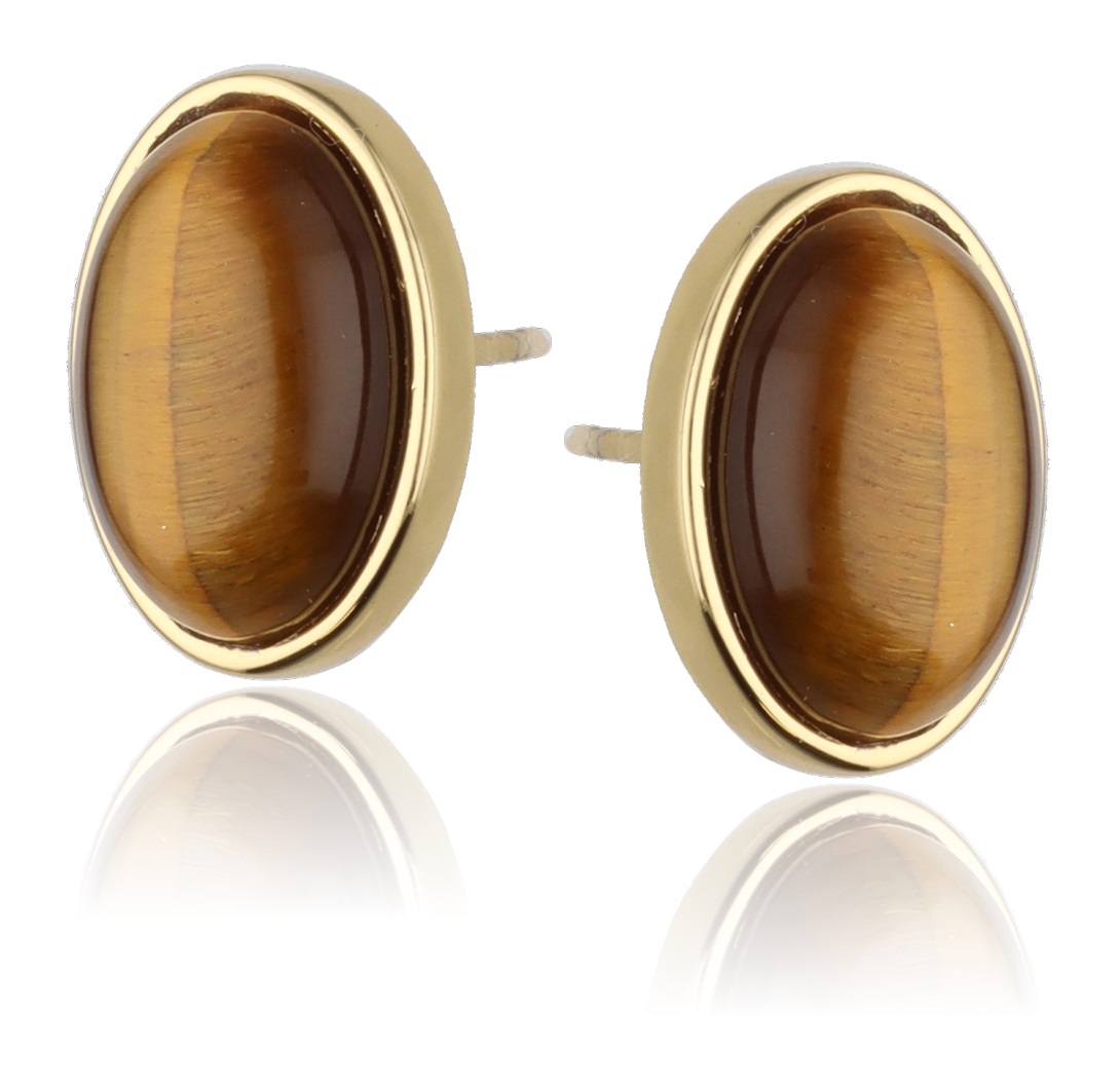 Srebrne naušnice tigrovo oko s pozlatom-SE46435