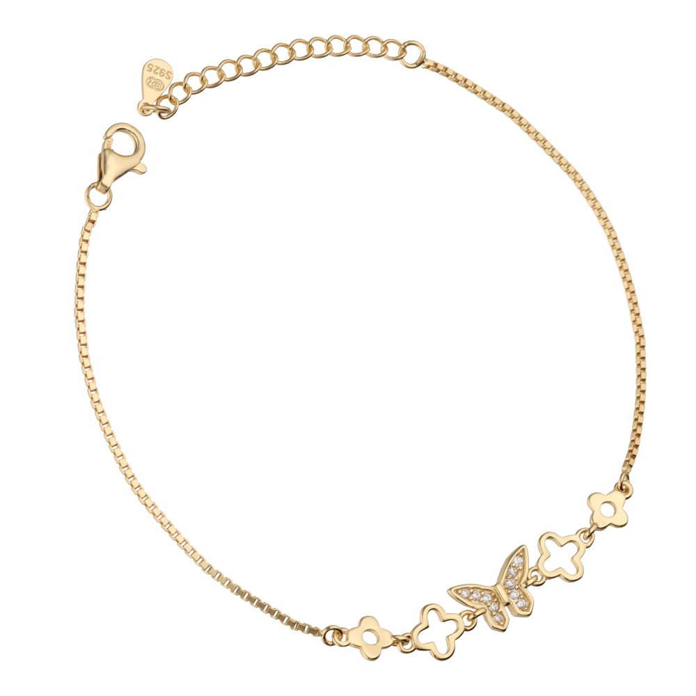 Srebrna narukvica cvijet i leptir-SB48816