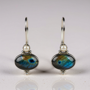 Srebrne naušnice labradorit-SE18102-labradorit