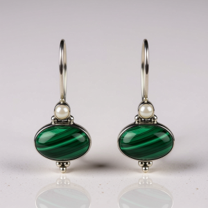 Srebrne naušnice malahit-SE18102-amalahit